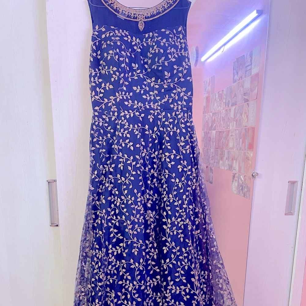 Full length navy blue flared Anarkali gown brand new with tag in 40 size - Picture 1 of 8